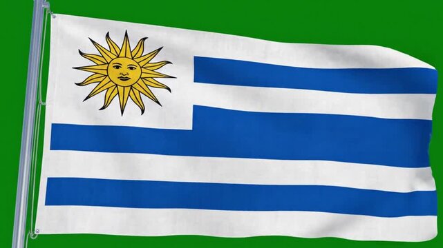 Waving flag of uruguay against a green background