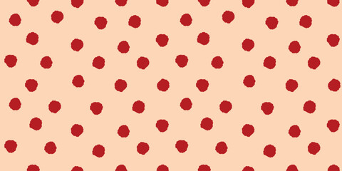 Seamless raspberry polka dot pattern with organic red spots on warm beige background creating playful repeating texture for textiles wallpaper packaging and creative design © SpainArts