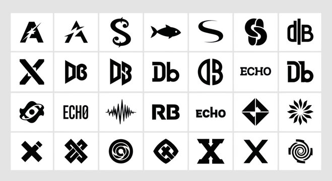 Collection of Black and White Abstract Logos and Icons