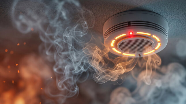Home Fire Insurance and Protection Campaign Presentation Template, Smart Smoke Detector Security System Warning Sensor Commercial Marketing Banner