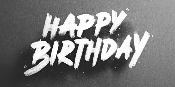 Bold happy birthday lettering with gritty monochrome style for modern greeting design.
