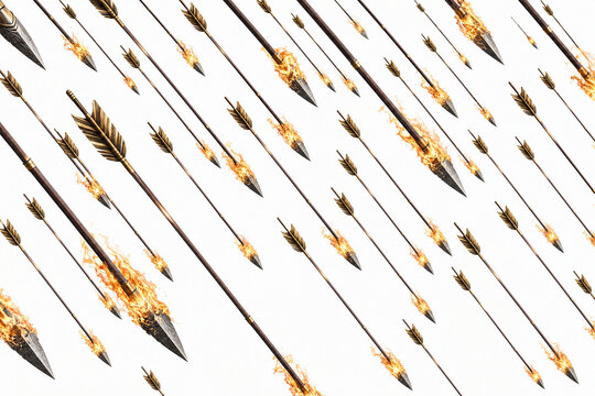 Fantasy Flaming Arrows Seamless Pattern Damascus Steel Rain