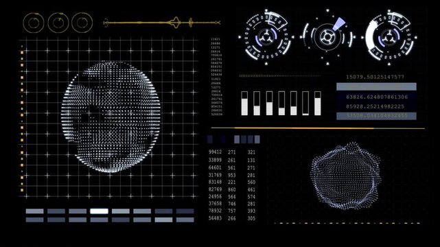 Digital globe interface with data analytics motion graphics video clip