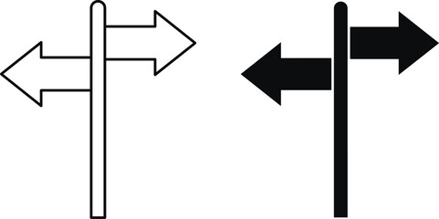 Directional signpost vector icon set with opposite left and right arrows in outline and solid silhouette © Arif Ahmed