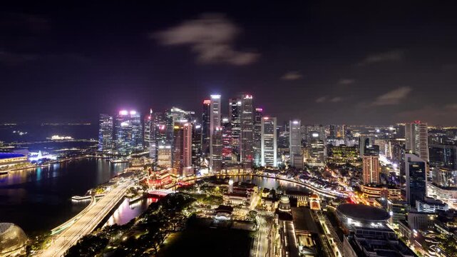 Time lapse of the Singapore skyline at night.