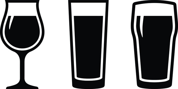 Set of beer glass silhouettes including tulip glass pilsner glass and nonic pint isolated on white background
