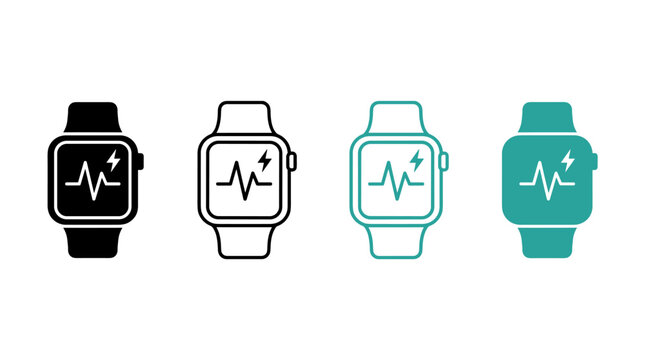Smartwatch pulse icon set Wearable technology for fitness and health monitoring in various styles vector illustration
