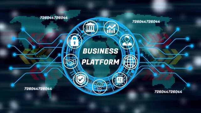 business platform concept with futuristic digital business interface, professional motion graphics for corporate management on dark background. 4k video