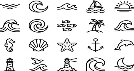 Fototapeta premium Marine Life And Nautical Elements Vector Illustration Set On White Background