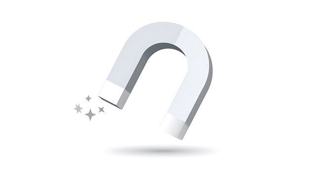 Flat vector illustration of a horseshoe magnet showing magnetic attraction and physics force