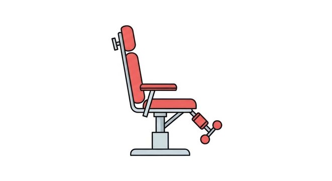 Red barber chair with adjustable headrest.