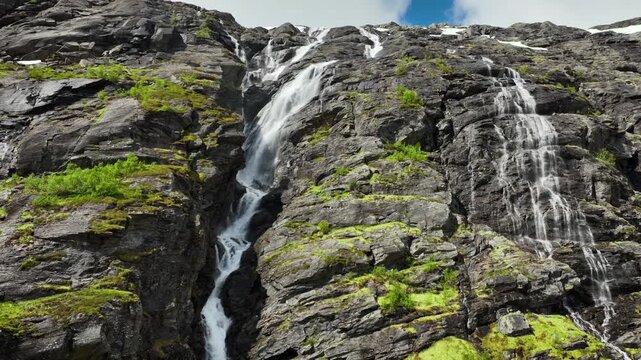 Aerial shot of Harafossen waterfall in Norway