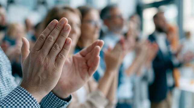 A diverse audience claps enthusiastically at a conference, showcasing engagement.