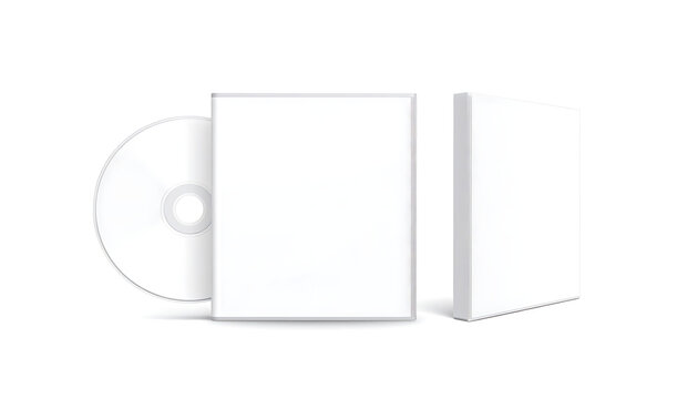 Isolated blank dvd or cd case with disc, empty cover template for product branding and media packaging
