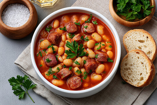 Asturian bean stew on the table