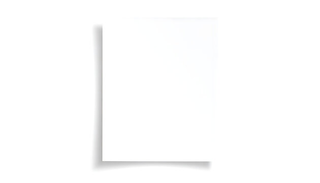 Isolated blank rectangular paper sheet with soft drop shadow, mockup template