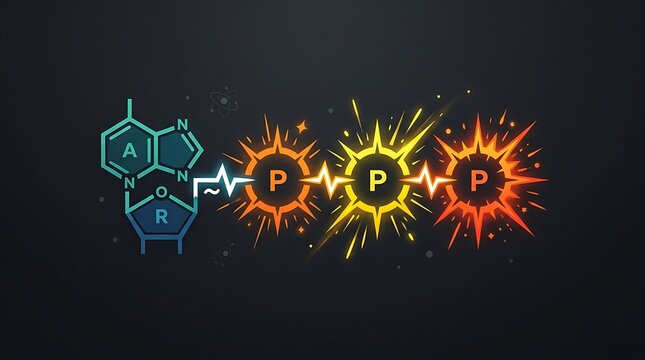 Stylized ATP molecule structure on dark background