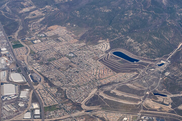 Aerial view of the Devil Canyon Power Plant and afterbay, part of California State Water Project, with the University Heights and Verdemont neighborhoods of San Bernardino visible below Devils Canyon © John McAdorey