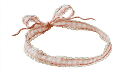 Fototapeta premium Delicate pink gingham ribbon with scalloped edges, perfect for crafts or decorations.