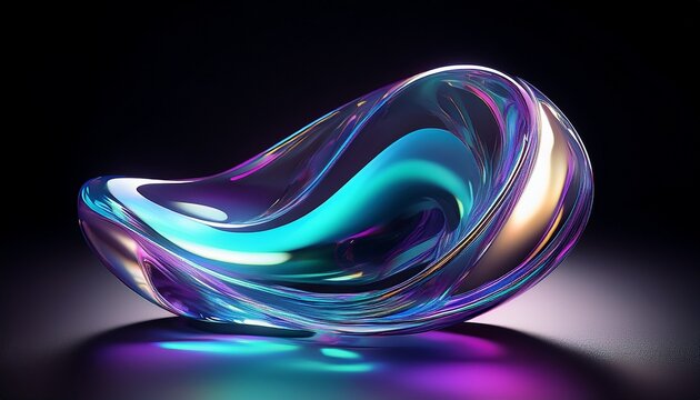 Stylized D Glass Object On A Black Background Colorful Moebius Blurred Forms Purple And Azure Abstract Wallpaper Generative Ai