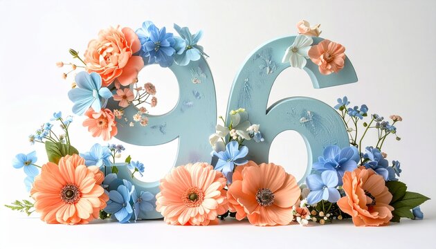 Vibrant floral arrangement with number 96.