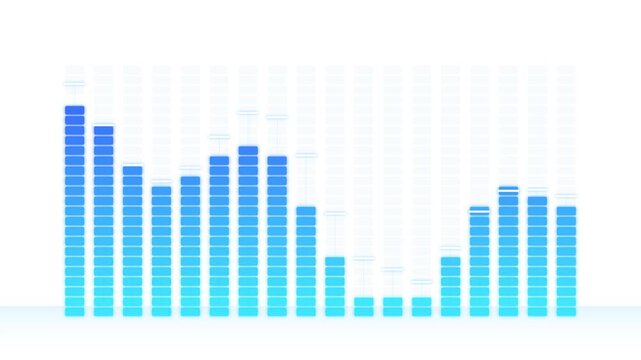 Blue bar graph showing upward trend and fluctuations.