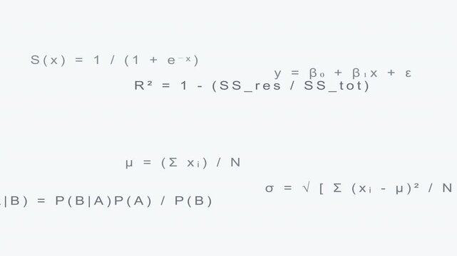 Fading Statistical and Mathematical Equations Typography on Clean Light Background