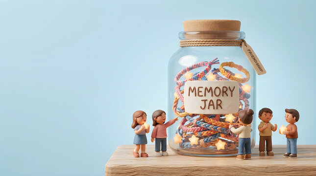 Memory jar with miniature figurines friendship nostalgia and shared experiences
