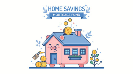 Fototapeta premium Home savings mortgage fund concept with cute house piggy bank