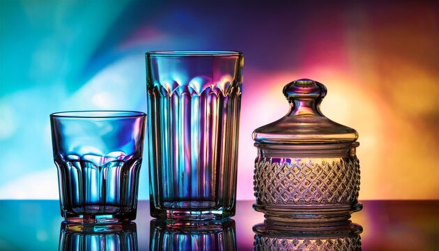 Glass Items With Colorful Background Lighting