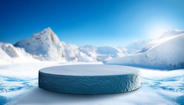 Winter Platform And Natural Podium Background Ice Podium On The Ice Snow Rock Product Display Advertising