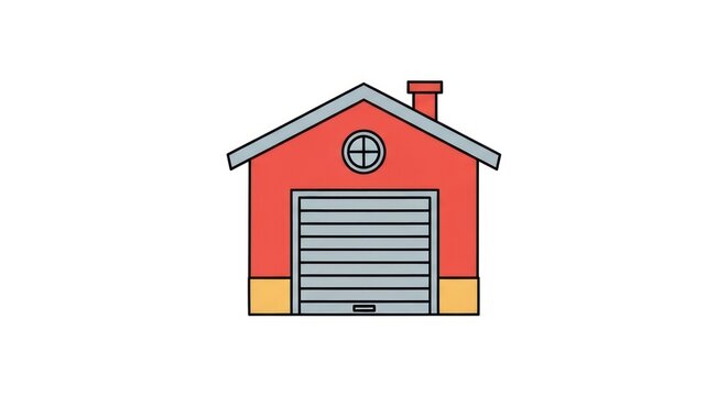 Colorful cartoon house with garage door.