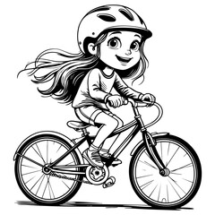 Fototapeta premium Cartoon Girl Riding Bike