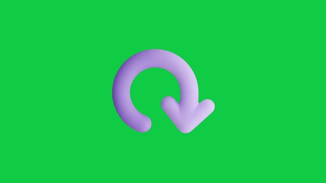 Purple Refresh Reload Arrow Animated Icon. Animated 3D styled glossy purple circular arrow icon representing refresh, reload, retry, reset, or undo actions on green screen.