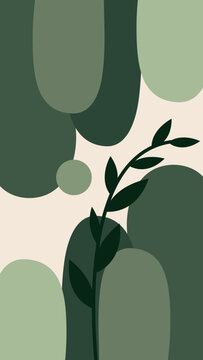 Abstract Green Organic Rounded Shapes Botanical Leaf Stem Vector Background