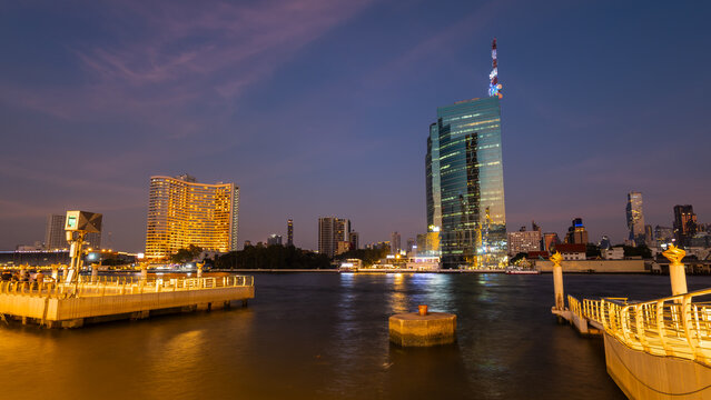 Bangkok city night view across Chao Phraya River