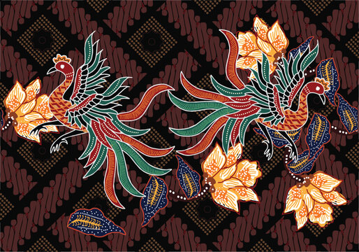 Indonesian Batik motifs with beautiful flora and fauna patterns