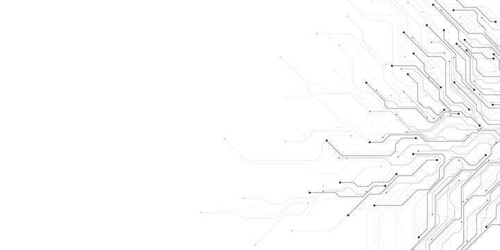 Abstract Digital Circuit Board Network, Futuristic Technology Connections, AI Data Flow, Clean White Background Vector Art