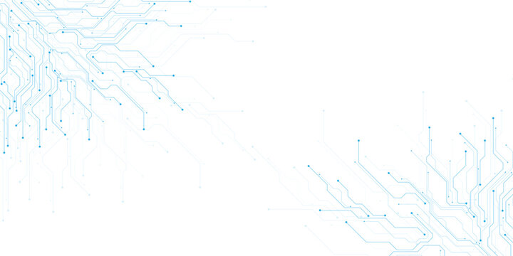 Abstract blue circuit board pattern, digital network connections, technology background, data flow, clean futuristic design
