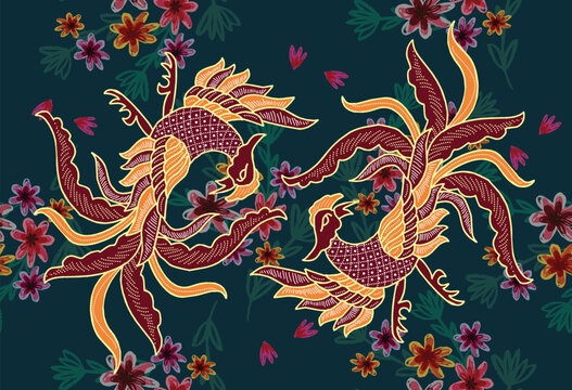 Indonesian Batik motifs with beautiful flora and fauna patterns