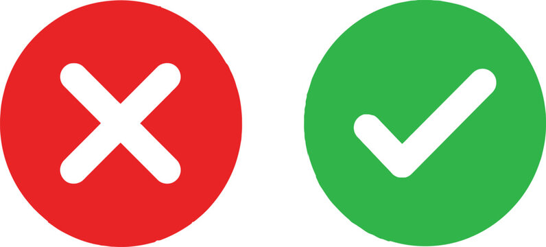 Red cross mark and green check mark icons for survey or checklist selection