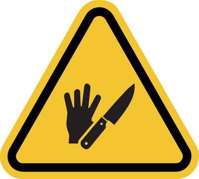 Sharp objects warning sign vector icon &ndash; cutting injury hazard symbol