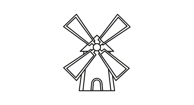 Simple black and white windmill illustration.