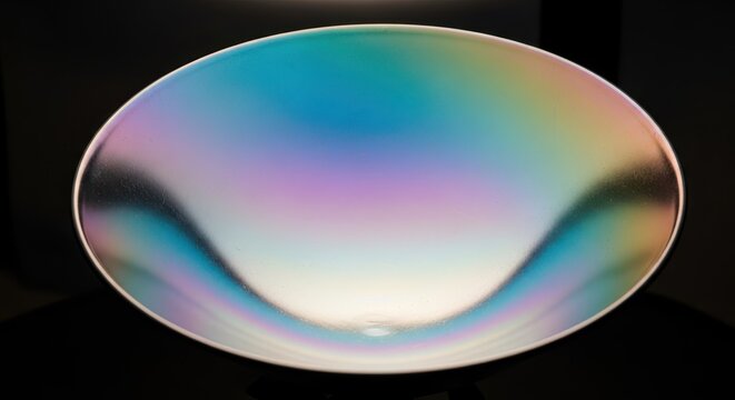 A detailed shot of a curved mirror reflector used for redirecting focused light in optical and technological applications, curve, shiny, equipment