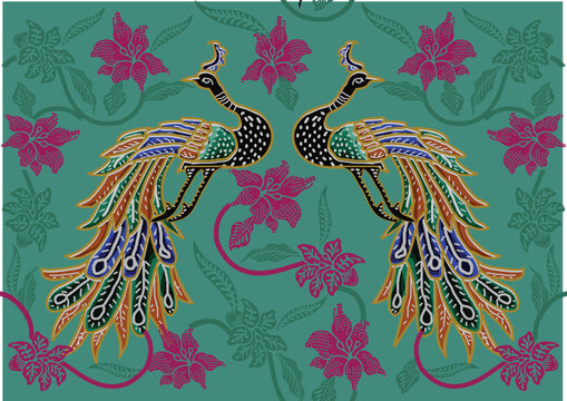 Indonesian Batik motifs with beautiful flora and fauna patterns