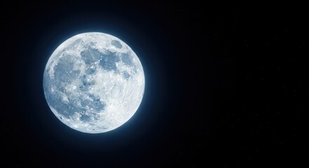 Fototapeta premium The brightly illuminated full moon reflects powerful solar rays onto the deep black void of outer space, showcasing craters and the lunar surface texture, exploration, round, ethereal