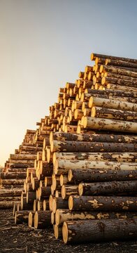 Massive industrial stockpile of debarked timber logs, raw material for construction and paper pulp, awaiting transport and sawmill operations, fresh, woodpile, forestry
