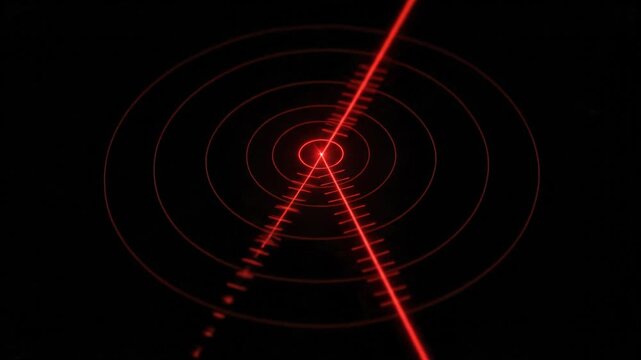 Red laser crosshair scope targeting reticle on black background