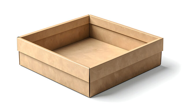 Isolated empty square cardboard tray or open box for product display and packaging