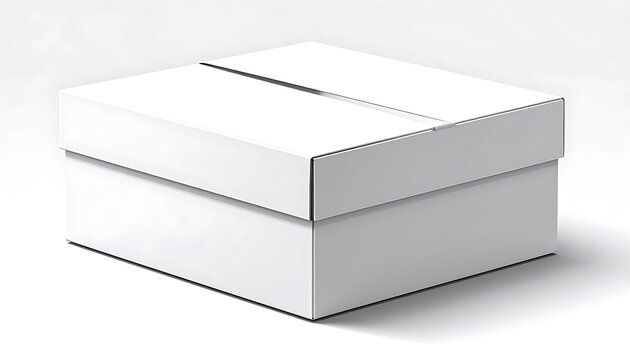 Isolated empty square white cardboard box with lid for product packaging mockup